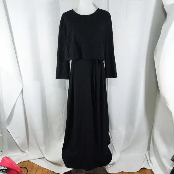 A/X ARMANI EXCHANGE! LUXE BLACK KNIT LACE TOP, TEXTURED CREPE SKIRT DRESS! SZ 14 A/X ARMANI EXCHANGE! LUXE BLACK KNIT LACE TOP, TEXTURED CREPE SKIRT DRESS! SZ 14